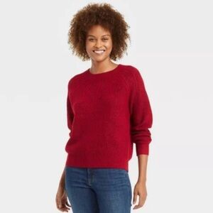 Knox Rose Women's S Small Crewneck Knit Sweater NWT Eyelet Red Lace Knit Soft